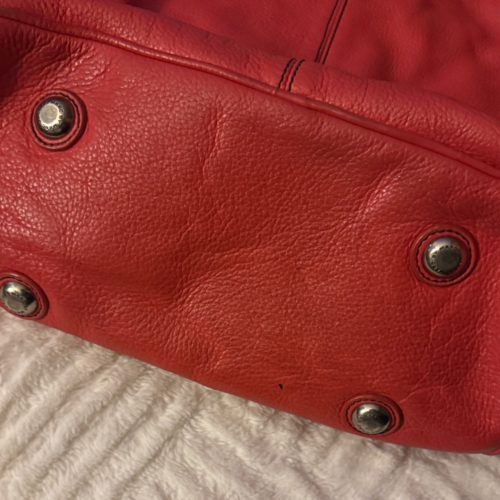 Vintage Marc by Marc Jacobs Double Pocket Coral Red Leather Shoulder Bag - Picture 8 of 11